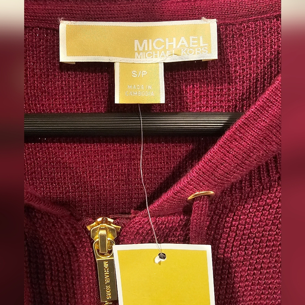 NWT Michael Kors Women's Maroon Knit Hoodie With Half Zipper And Strings--Size S - Picture 6 of 10